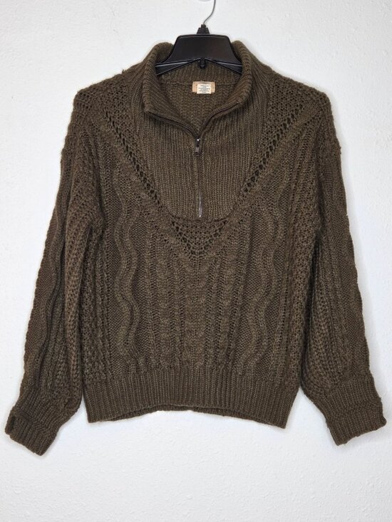 Telluride Clothing Company Sweaters - Telluride Clothing Co. Heartloom Cable Knit Quarter Zip Green Sweater Size S